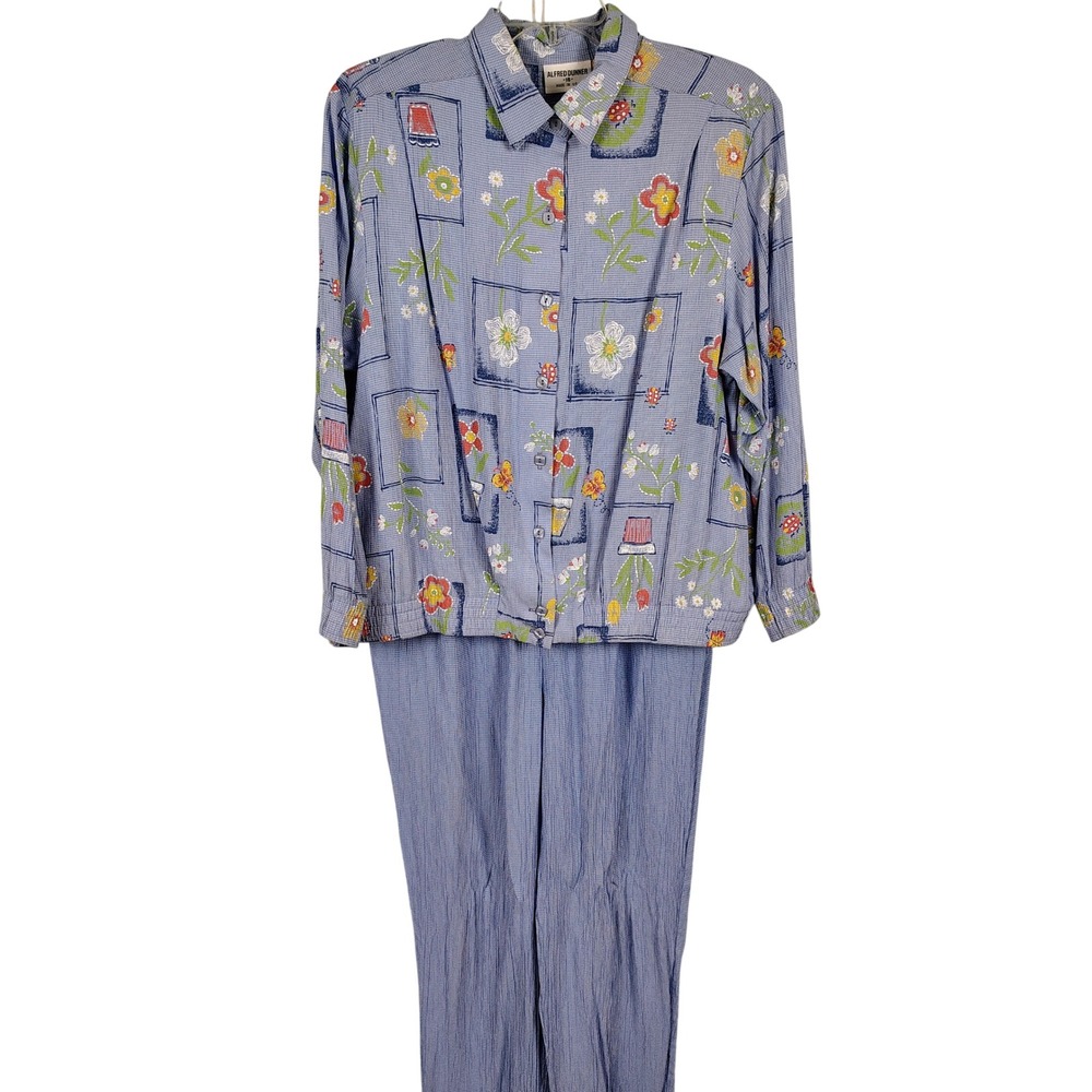 Alfred Dunner Womens SZ 16/18 Pant Set Blue Floral Butterfly Cottagecore 90s